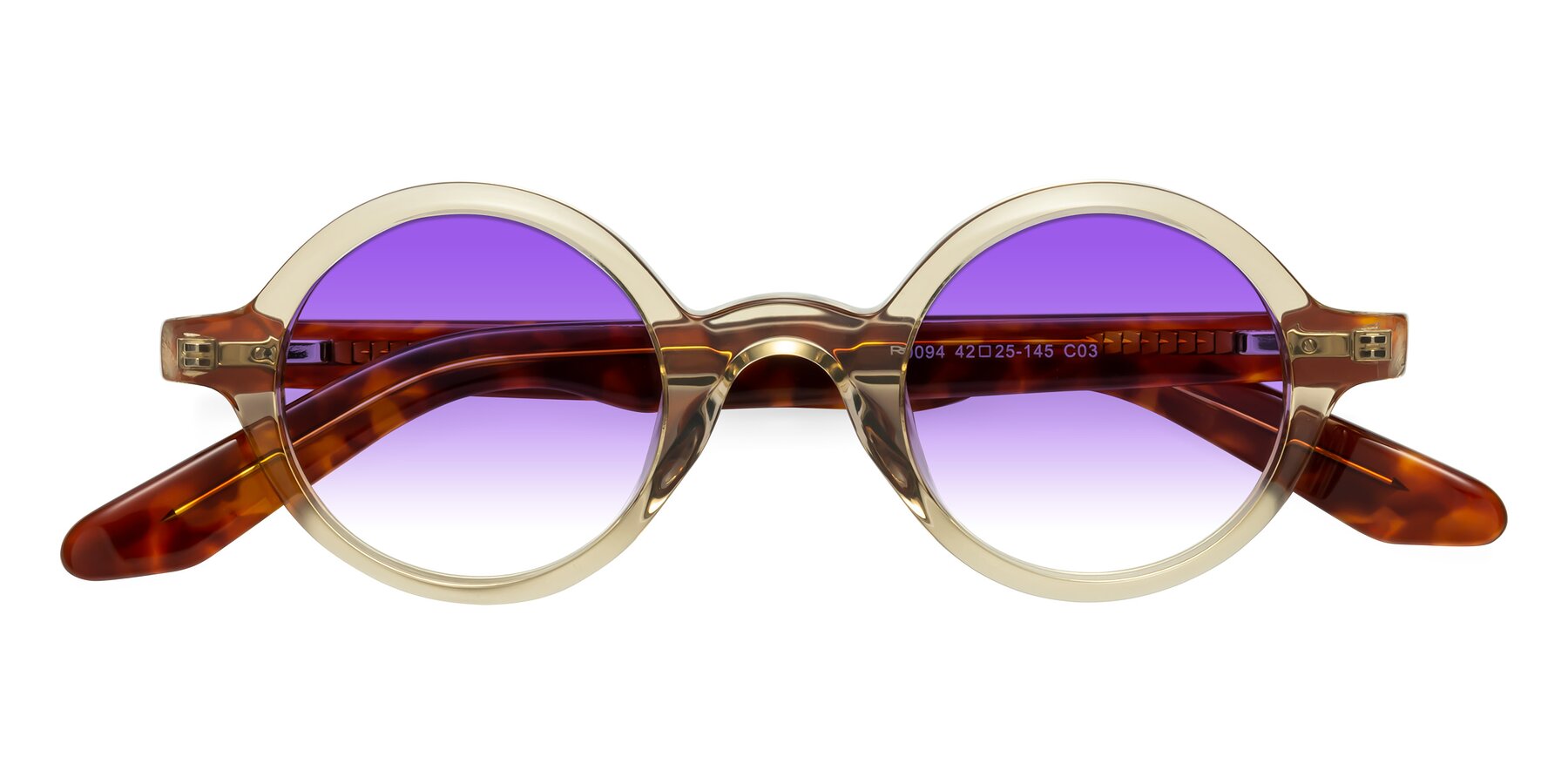 Folded Front of School in Champagne-Tortoise with Purple Gradient Lenses