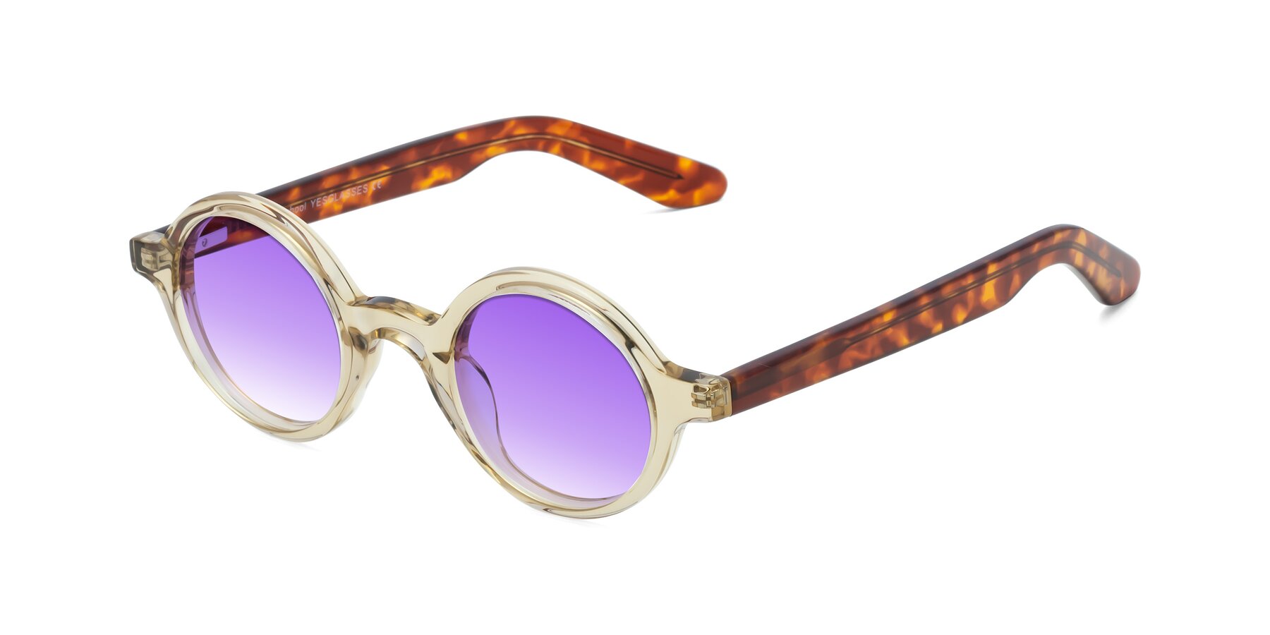 Angle of School in Champagne-Tortoise with Purple Gradient Lenses