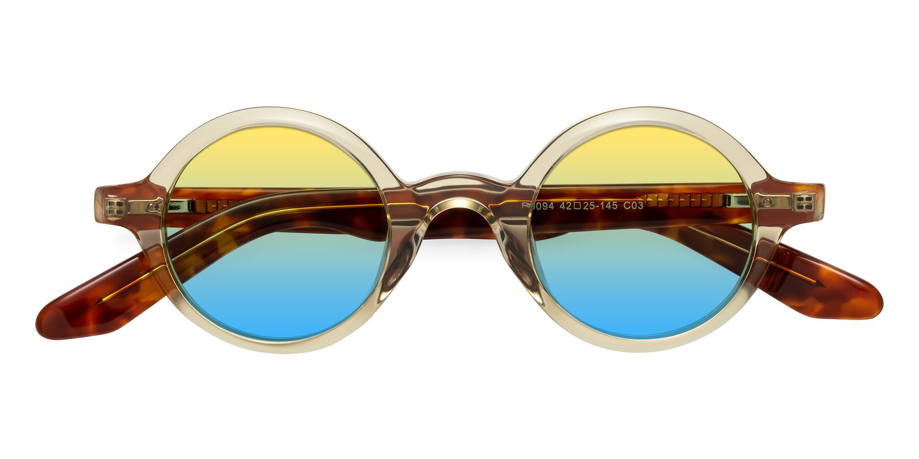 Folded Front of School in Champagne-Tortoise with Yellow / Blue Gradient Lenses