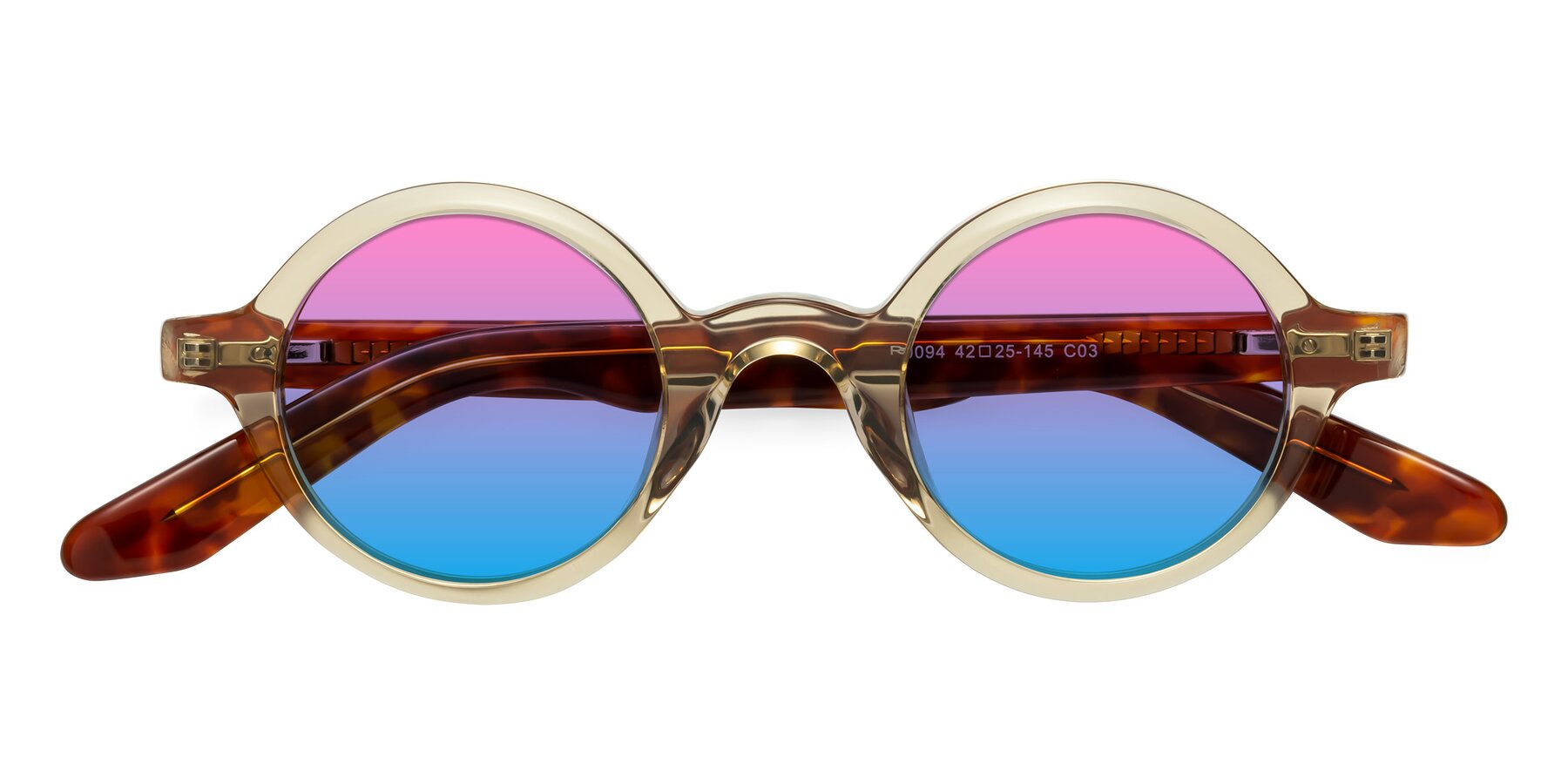 Folded Front of School in Champagne-Tortoise with Pink / Blue Gradient Lenses