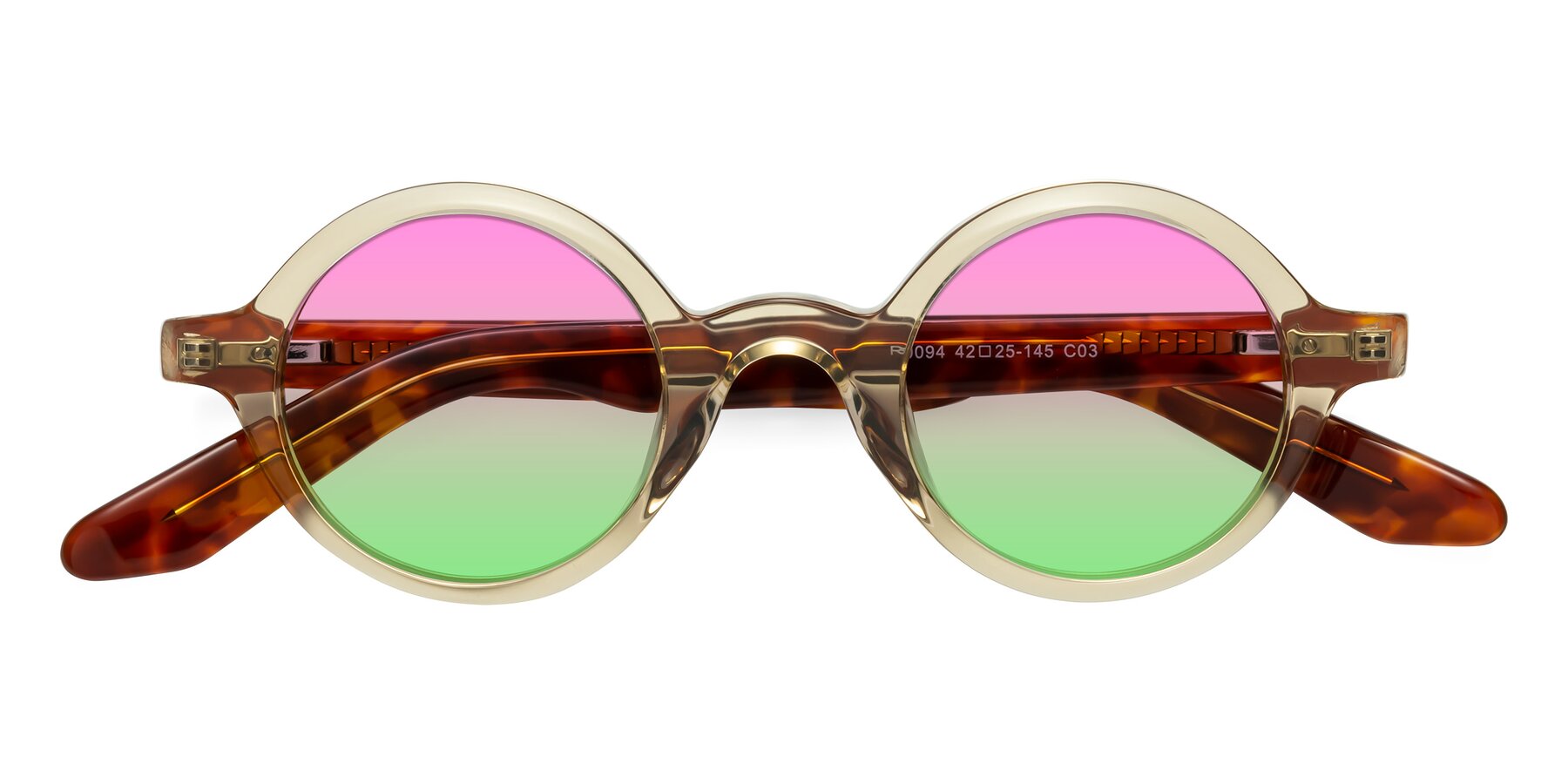 Folded Front of School in Champagne-Tortoise with Pink / Green Gradient Lenses