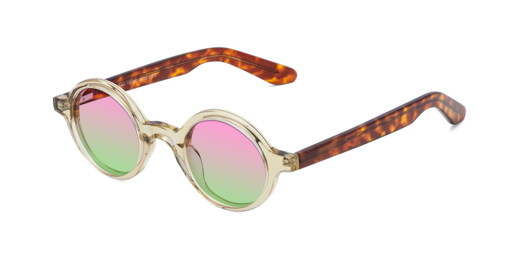Angle of School in Champagne-Tortoise with Pink / Green Gradient Lenses