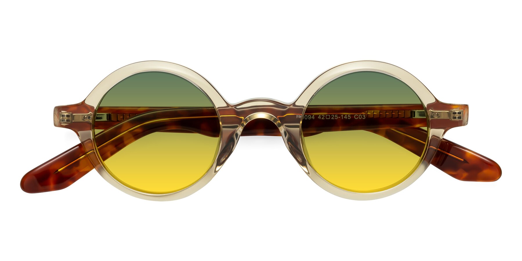 Folded Front of School in Champagne-Tortoise with Green / Yellow Gradient Lenses