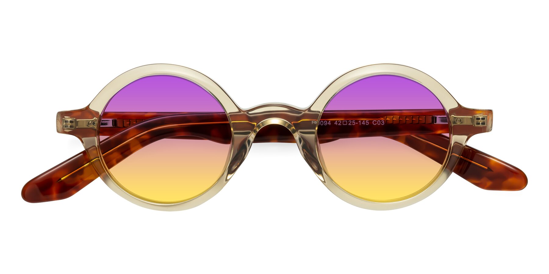 Folded Front of School in Champagne-Tortoise with Purple / Yellow Gradient Lenses