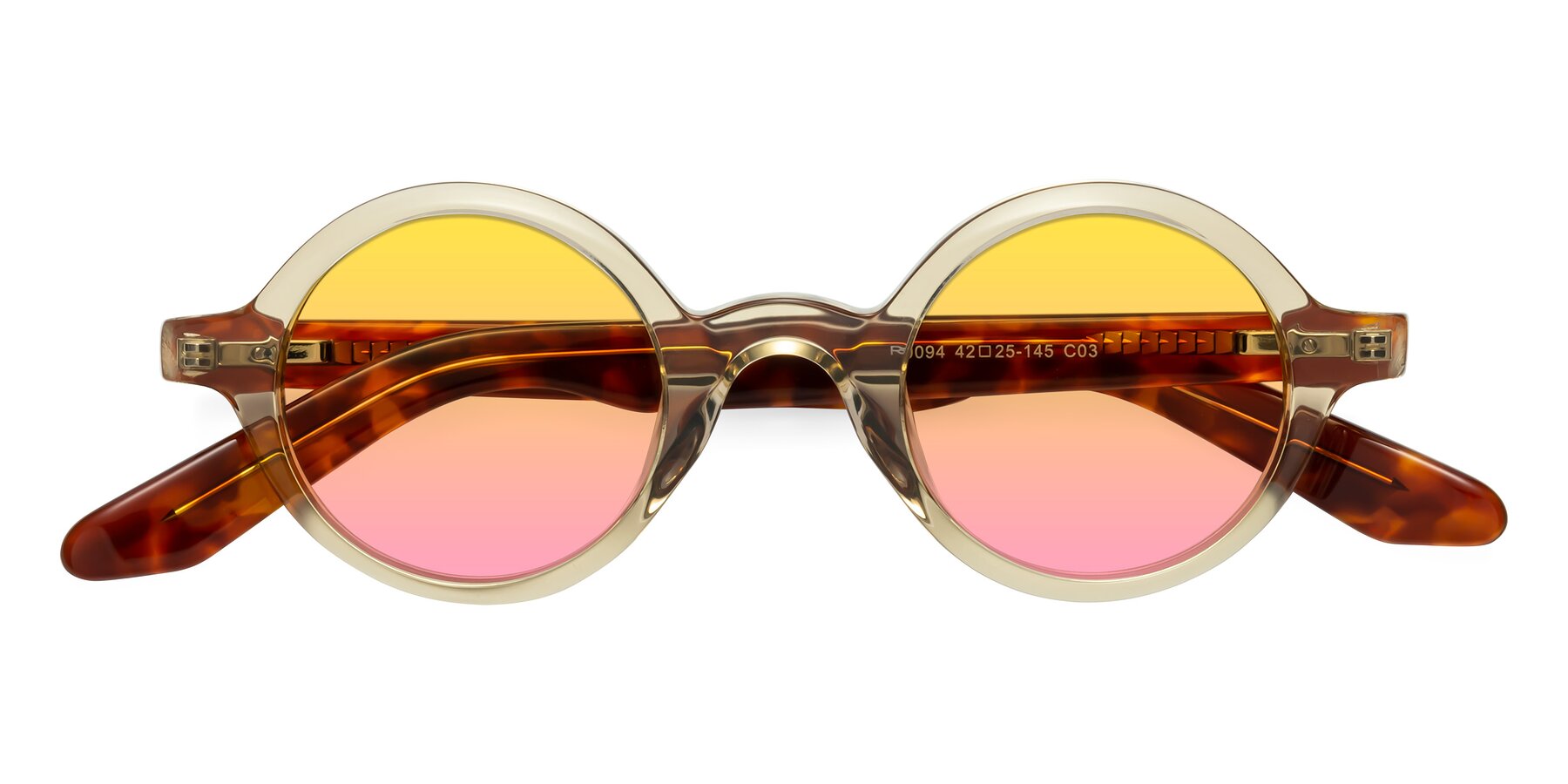 Folded Front of School in Champagne-Tortoise with Yellow / Pink Gradient Lenses