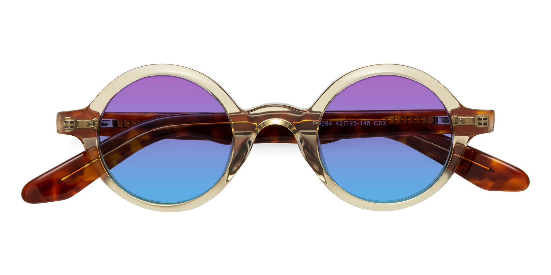 Folded Front of School in Champagne-Tortoise with Purple / Blue Gradient Lenses