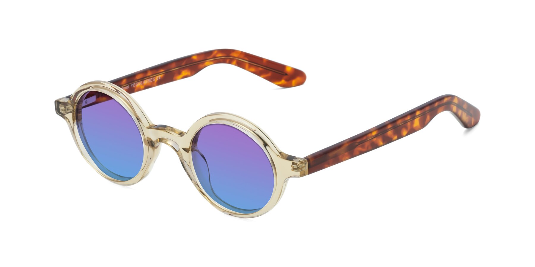 Angle of School in Champagne-Tortoise with Purple / Blue Gradient Lenses