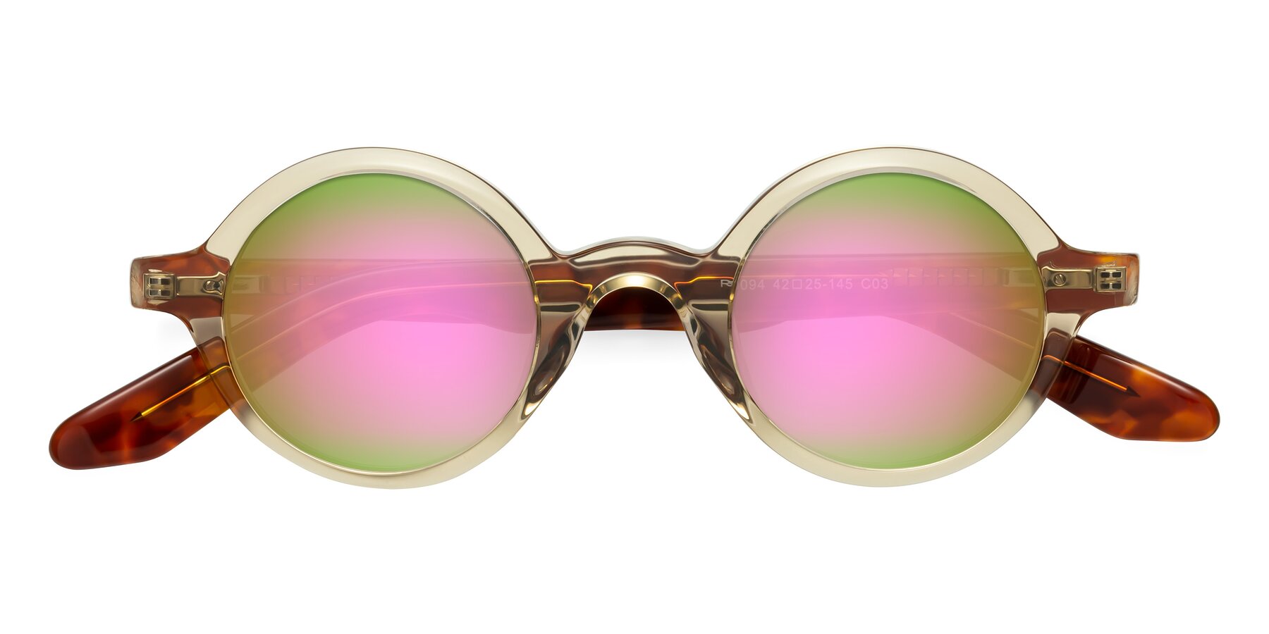 Folded Front of School in Champagne-Tortoise with Pink Mirrored Lenses