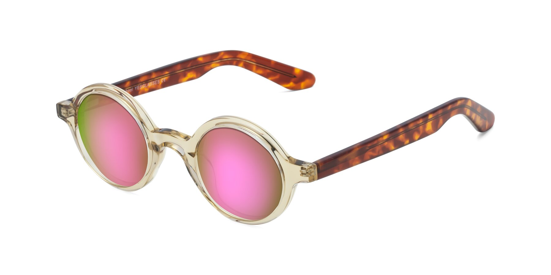Angle of School in Champagne-Tortoise with Pink Mirrored Lenses