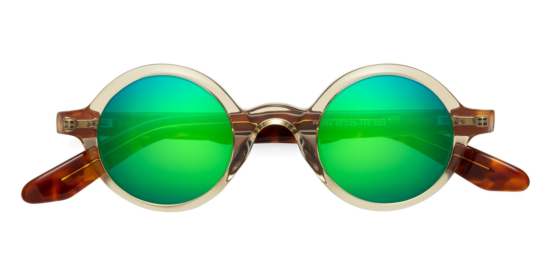 Folded Front of School in Champagne-Tortoise with Green Mirrored Lenses