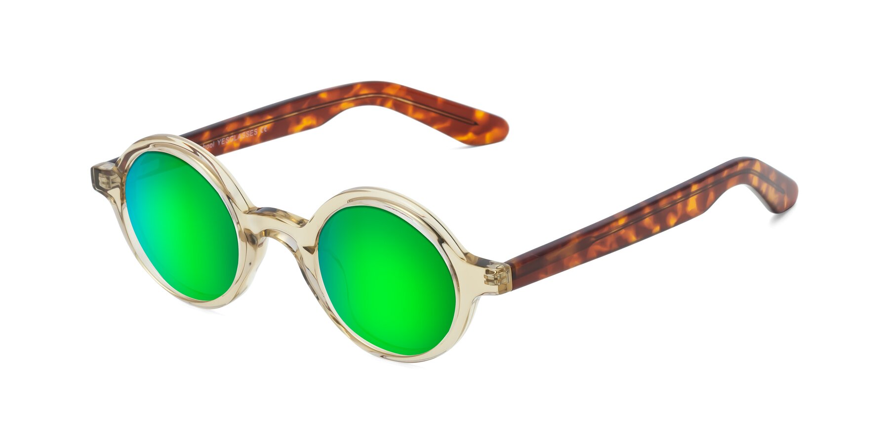 Angle of School in Champagne-Tortoise with Green Mirrored Lenses