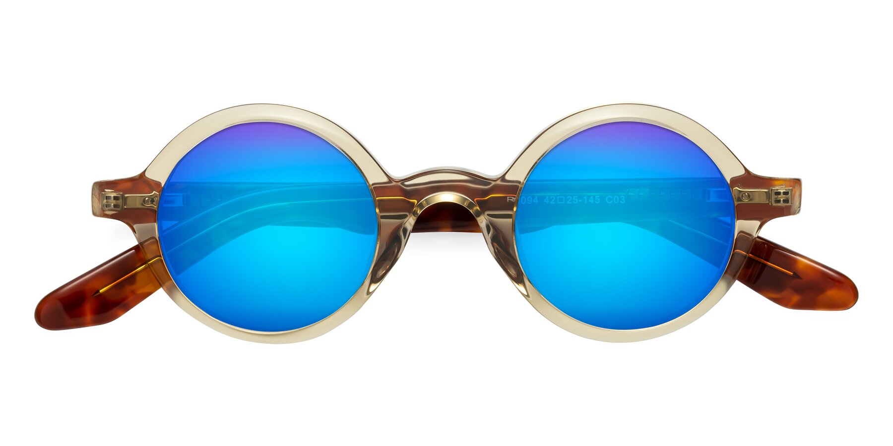 Folded Front of School in Champagne-Tortoise with Blue Mirrored Lenses