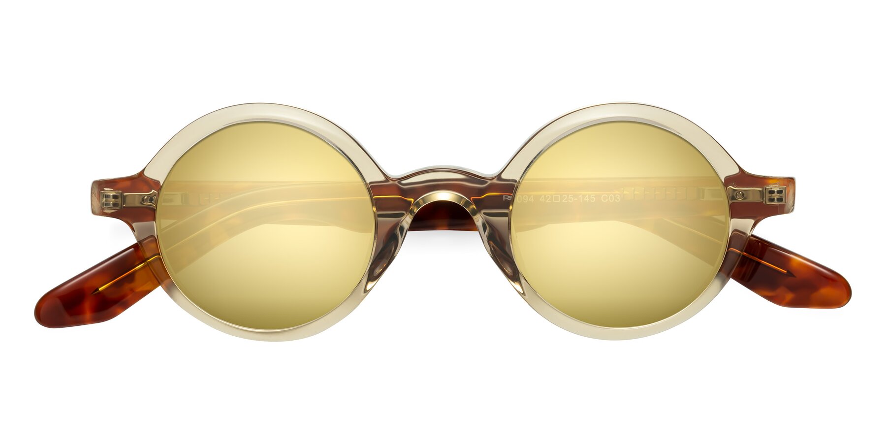 Folded Front of School in Champagne-Tortoise with Gold Mirrored Lenses
