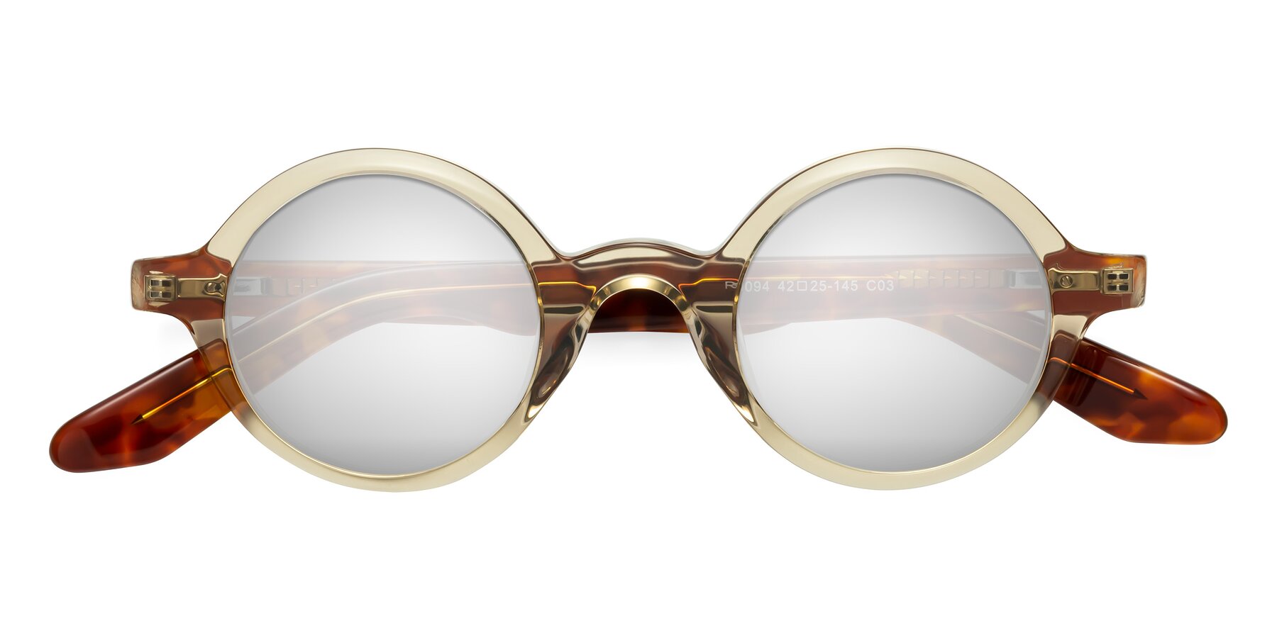 Folded Front of School in Champagne-Tortoise with Silver Mirrored Lenses