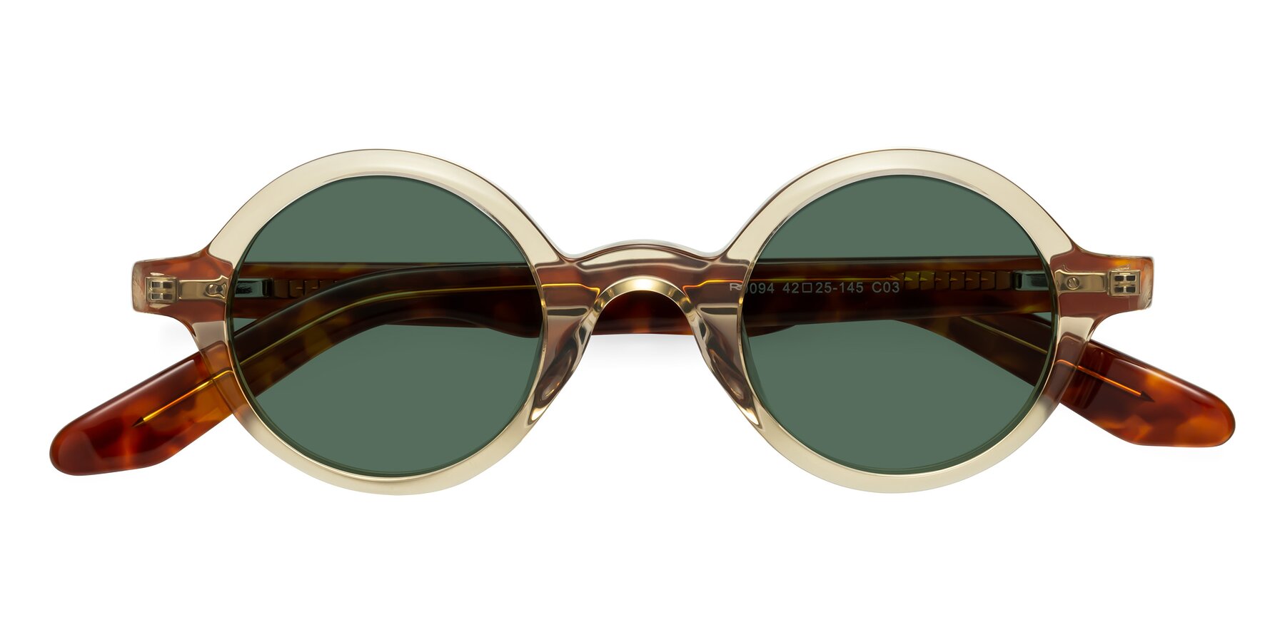 Folded Front of School in Champagne-Tortoise with Green Polarized Lenses