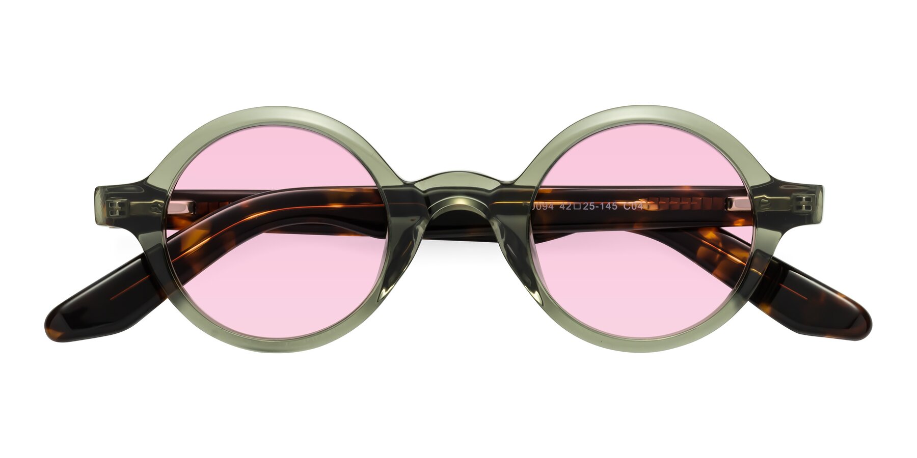 Folded Front of School in Green-Tortoise with Light Pink Tinted Lenses
