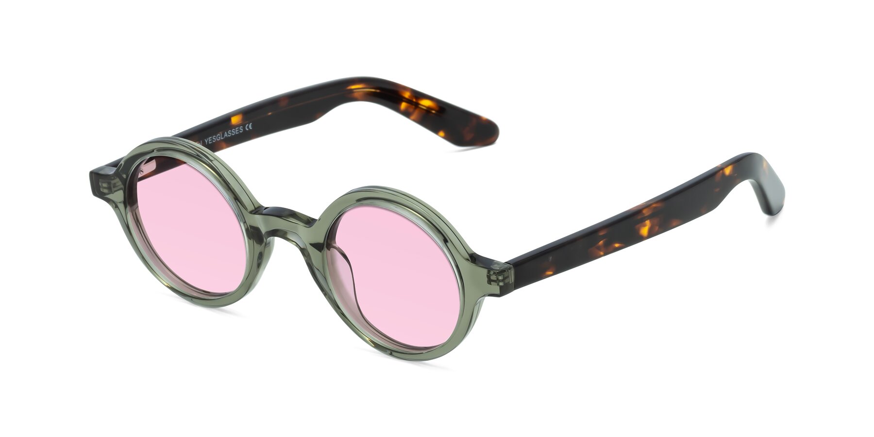 Angle of School in Green-Tortoise with Light Pink Tinted Lenses