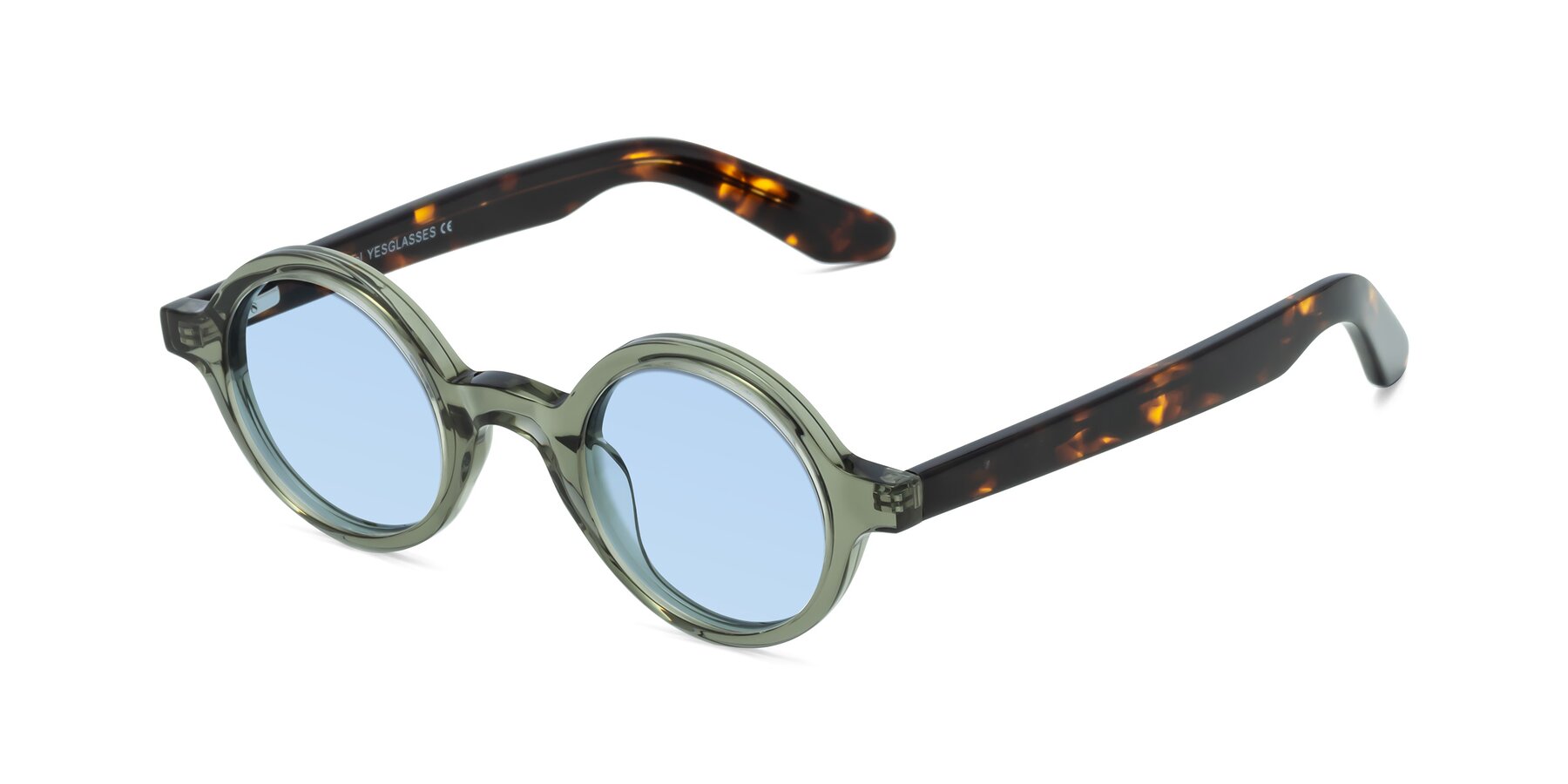 Angle of School in Green-Tortoise with Light Blue Tinted Lenses