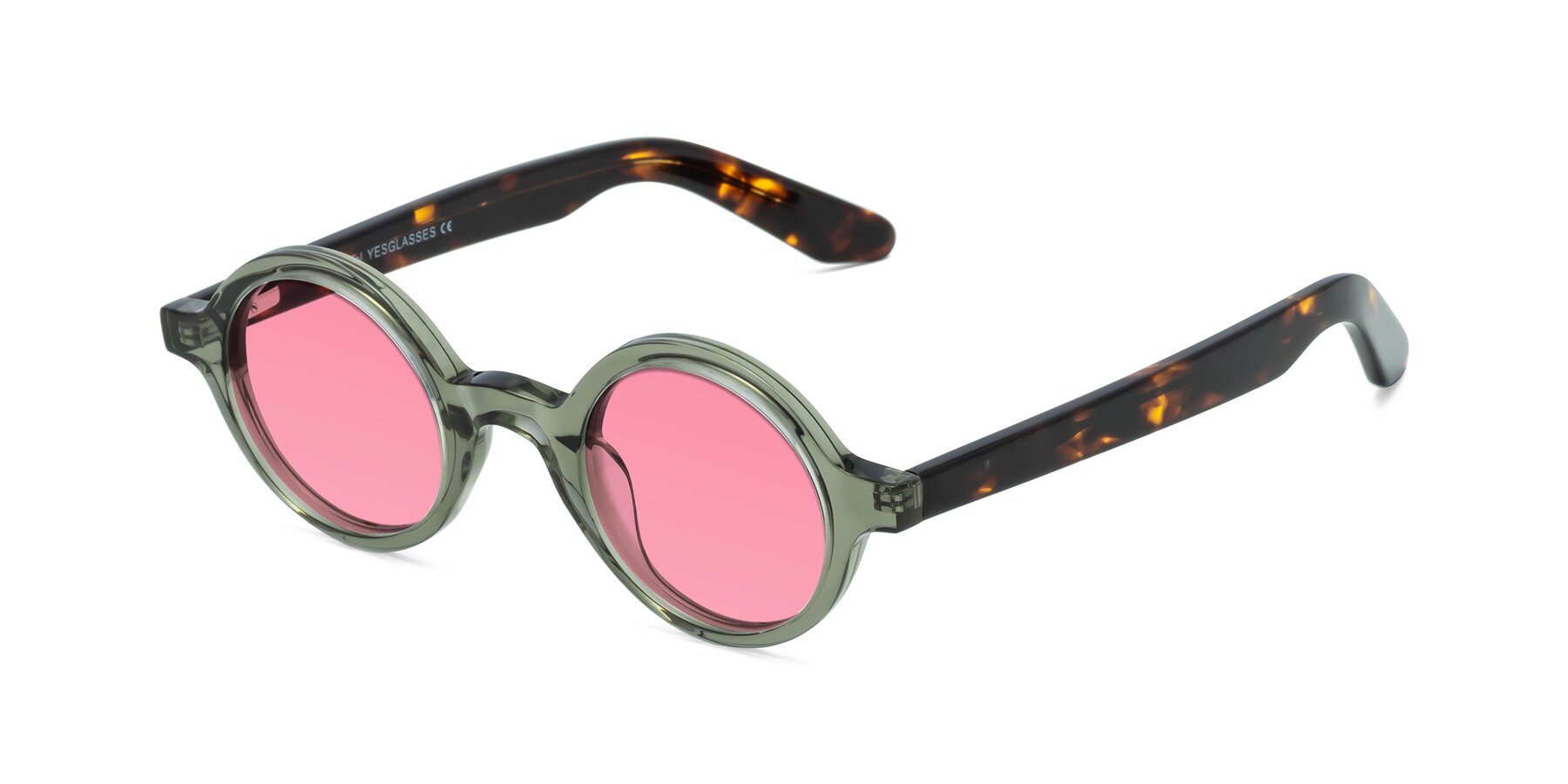 Angle of School in Green-Tortoise with Pink Tinted Lenses