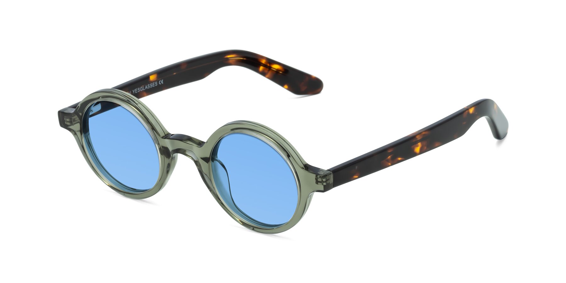 Angle of School in Green-Tortoise with Medium Blue Tinted Lenses
