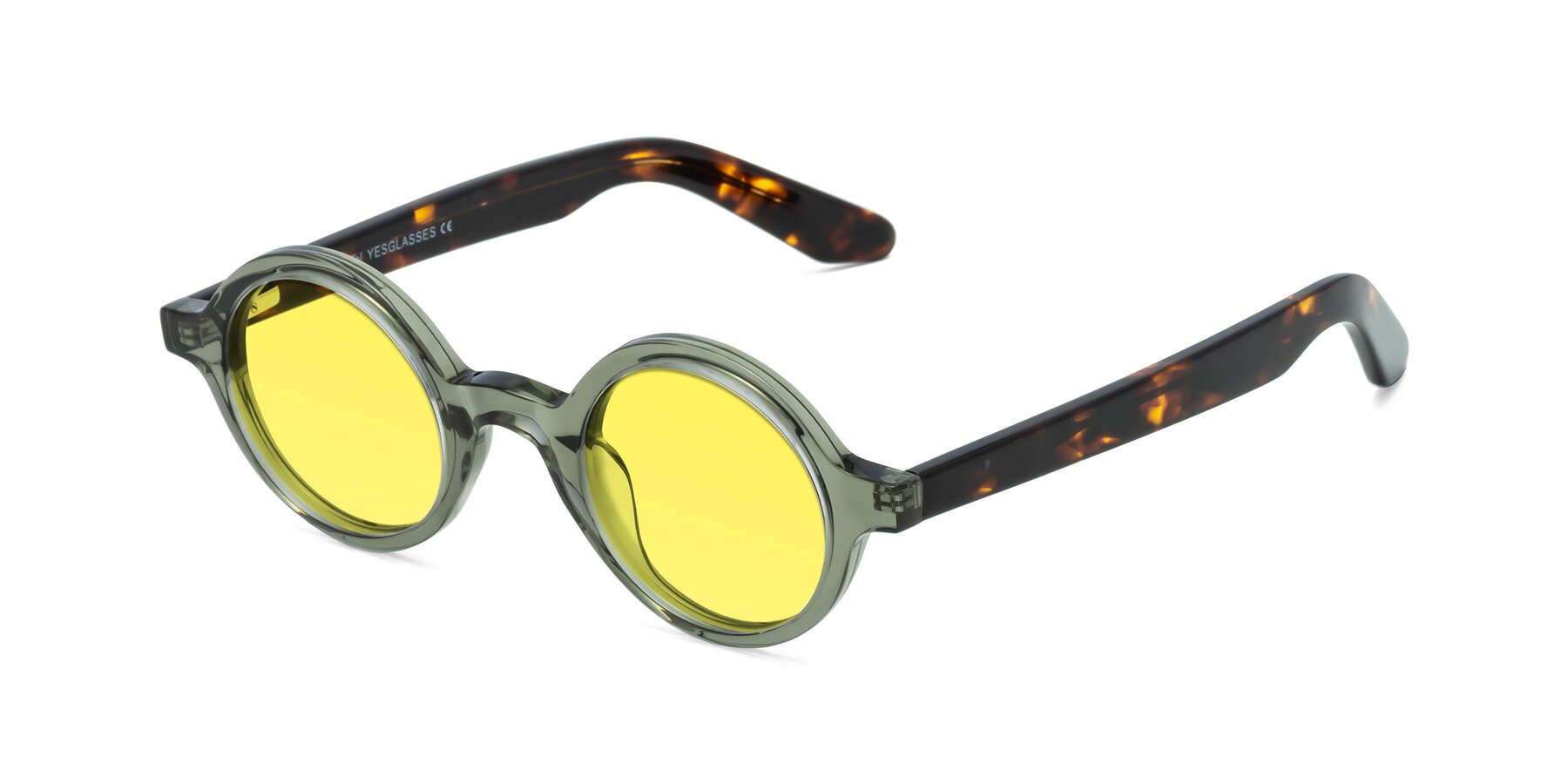 Angle of School in Green-Tortoise with Medium Yellow Tinted Lenses