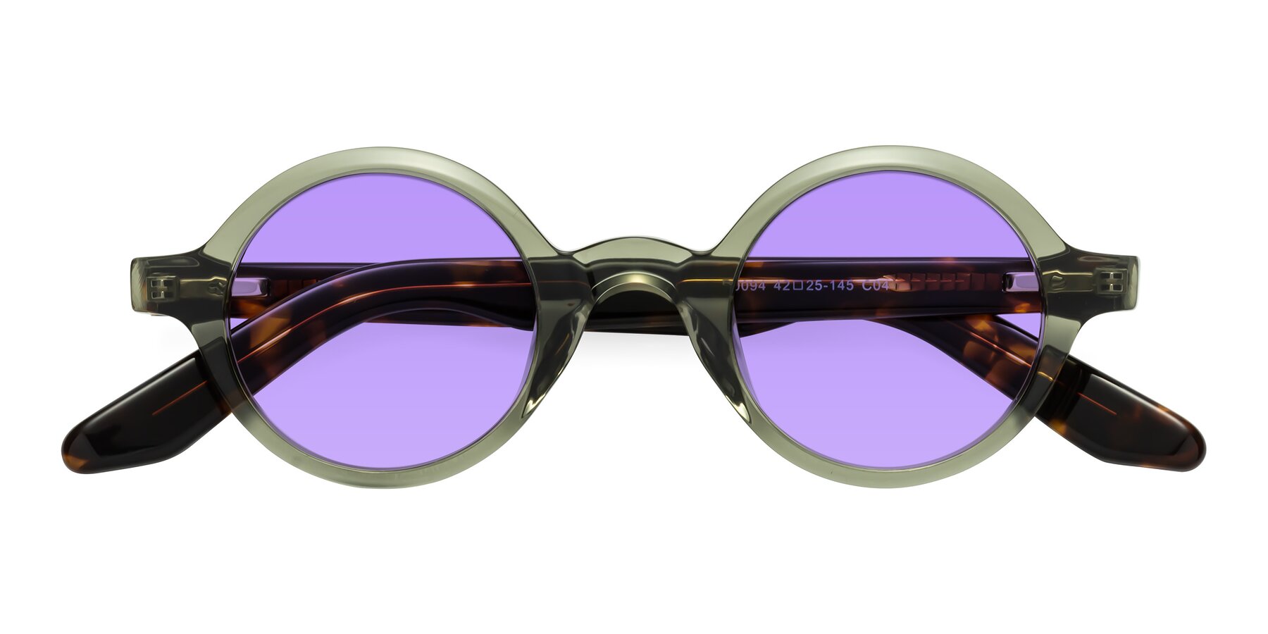 Folded Front of School in Green-Tortoise with Medium Purple Tinted Lenses