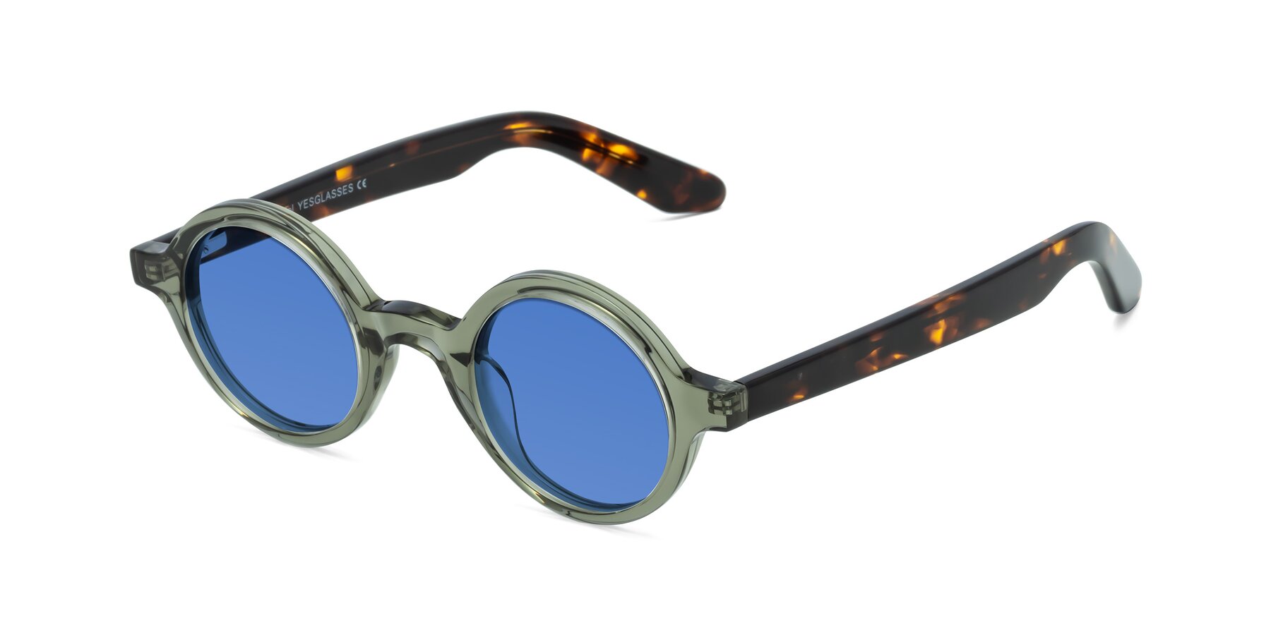 Angle of School in Green-Tortoise with Blue Tinted Lenses