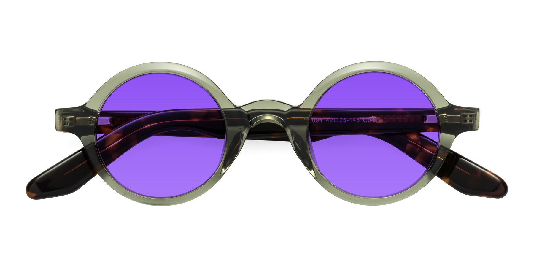 Folded Front of School in Green-Tortoise with Purple Tinted Lenses