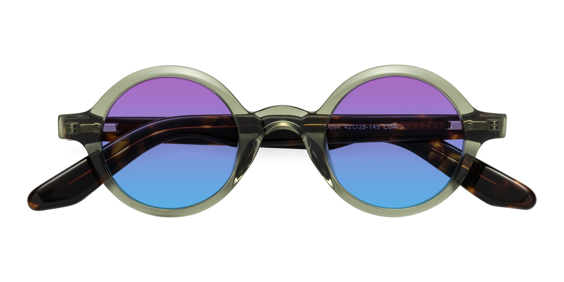 Folded Front of School in Green-Tortoise with Purple / Blue Gradient Lenses