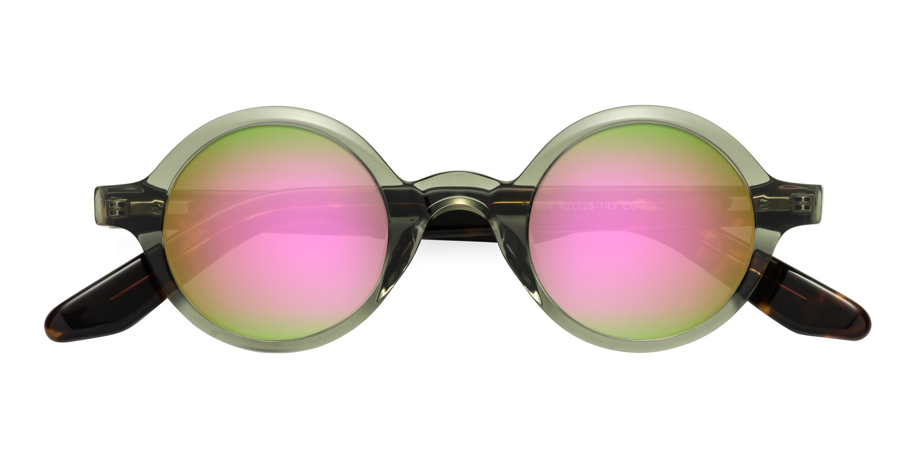 Folded Front of School in Green-Tortoise with Pink Mirrored Lenses