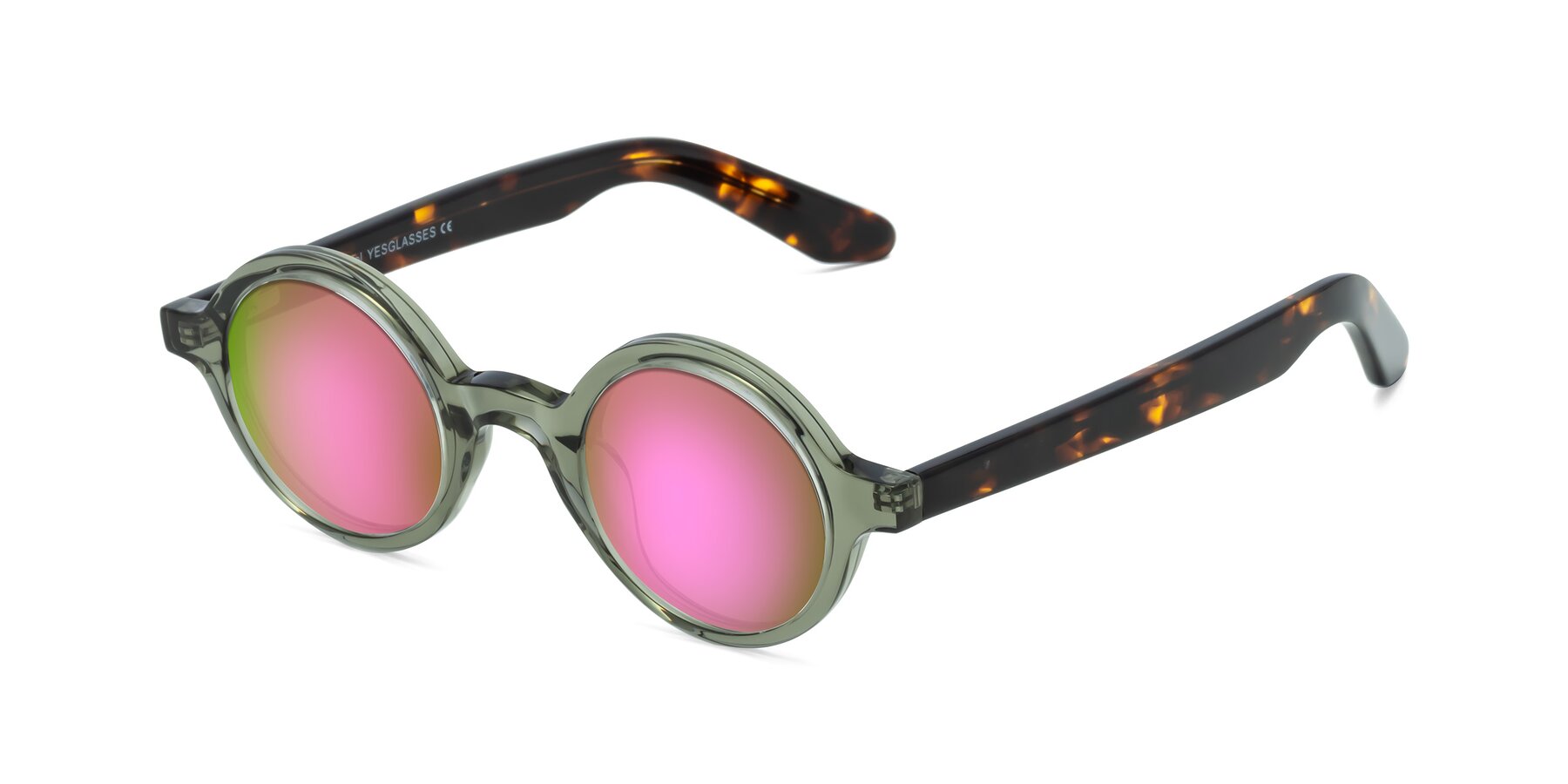 Angle of School in Green-Tortoise with Pink Mirrored Lenses