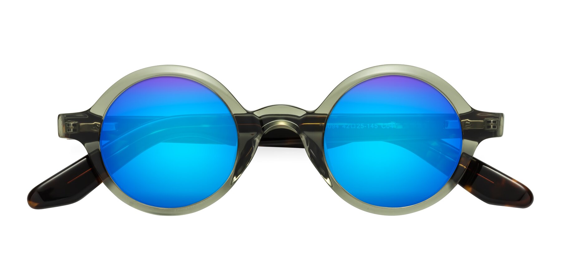 Folded Front of School in Green-Tortoise with Blue Mirrored Lenses