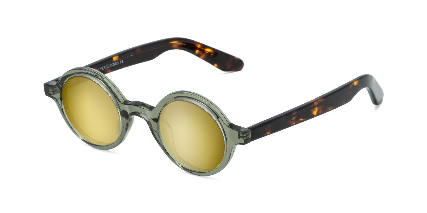 Angle of School in Green-Tortoise with Gold Mirrored Lenses