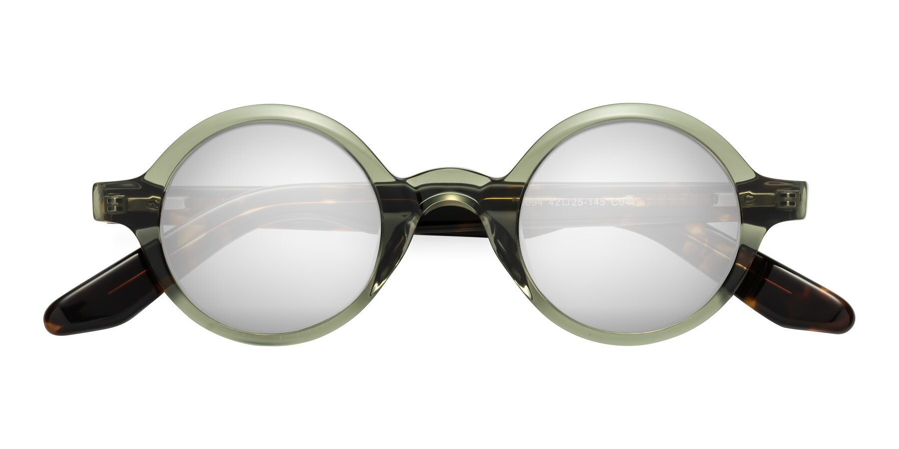 Folded Front of School in Green-Tortoise with Silver Mirrored Lenses