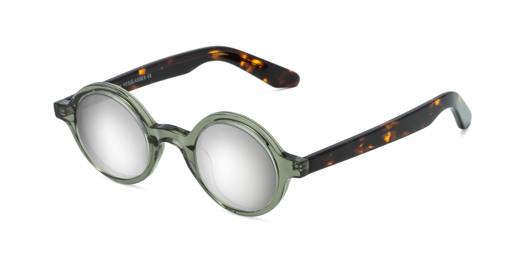 Angle of School in Green-Tortoise with Silver Mirrored Lenses