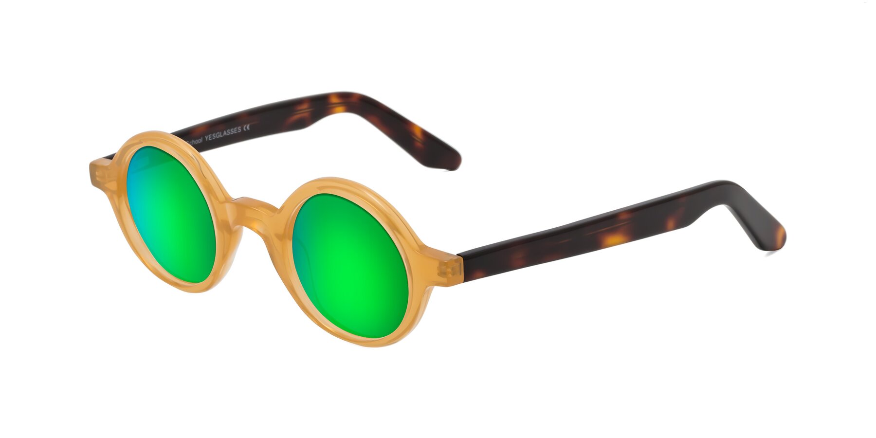 Angle of School in Light Orange with Green Mirrored Lenses