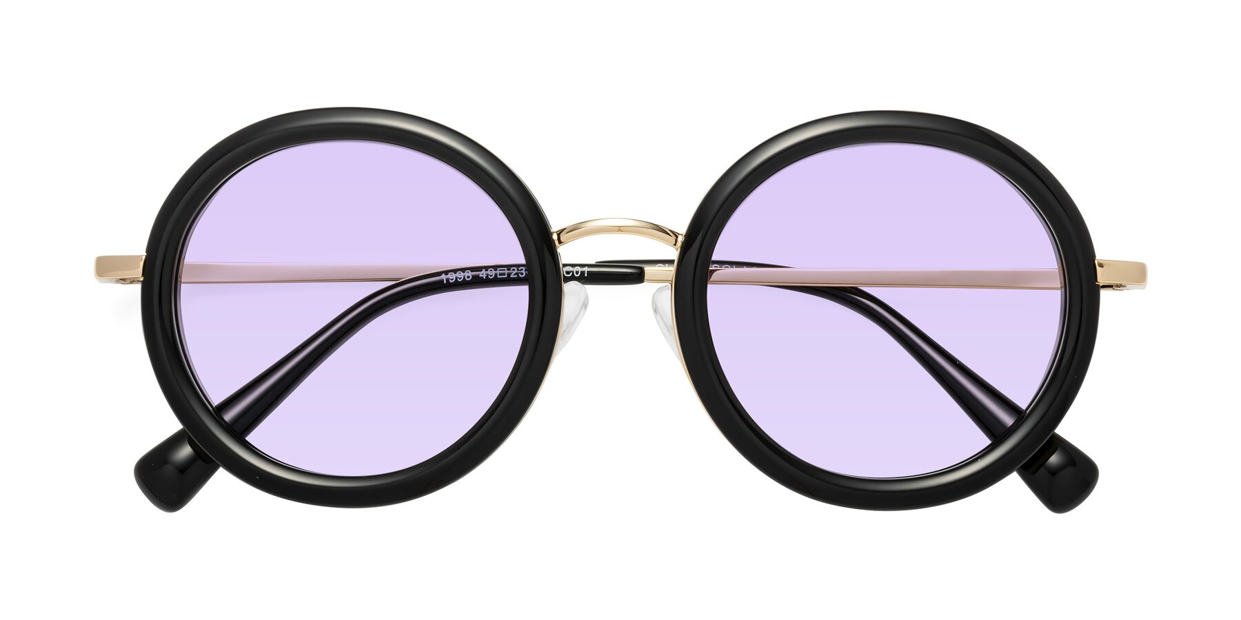 Folded Front of Club in Black-Gold with Light Purple Tinted Lenses