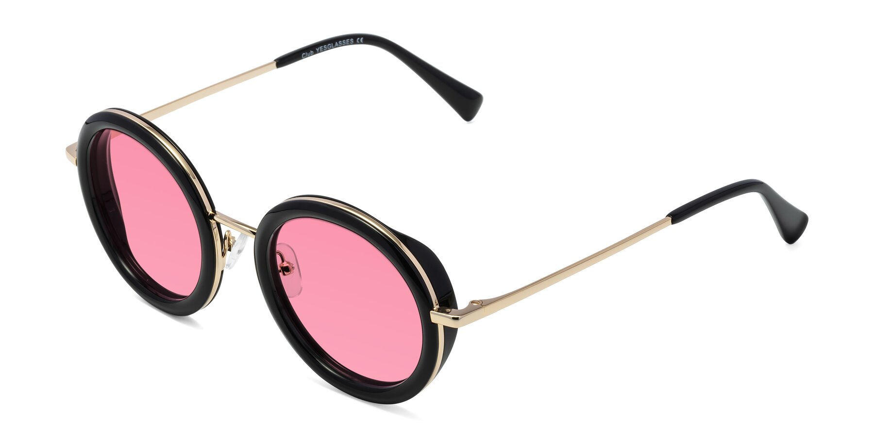 Angle of Club in Black-Gold with Pink Tinted Lenses