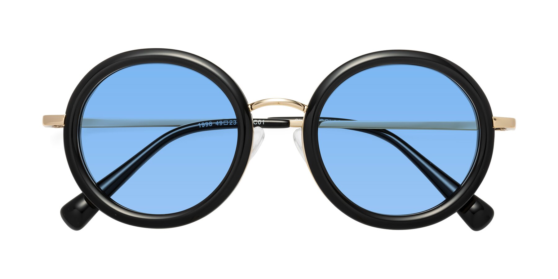 Folded Front of Club in Black-Gold with Medium Blue Tinted Lenses