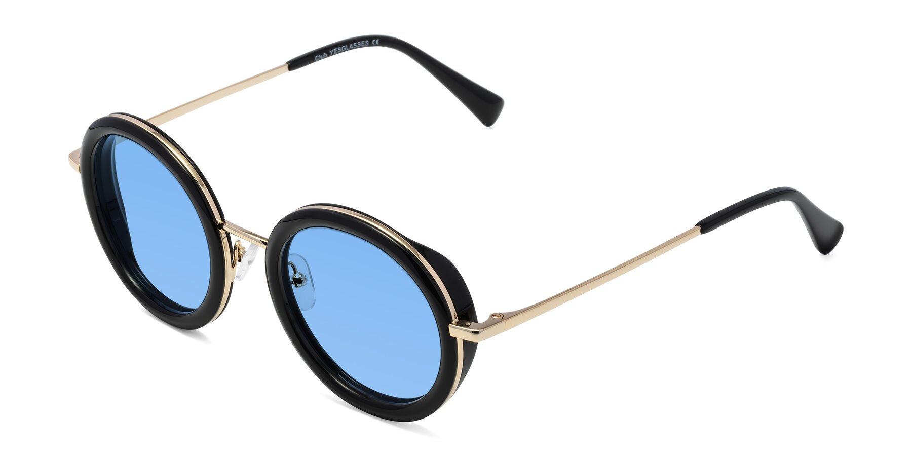 Angle of Club in Black-Gold with Medium Blue Tinted Lenses