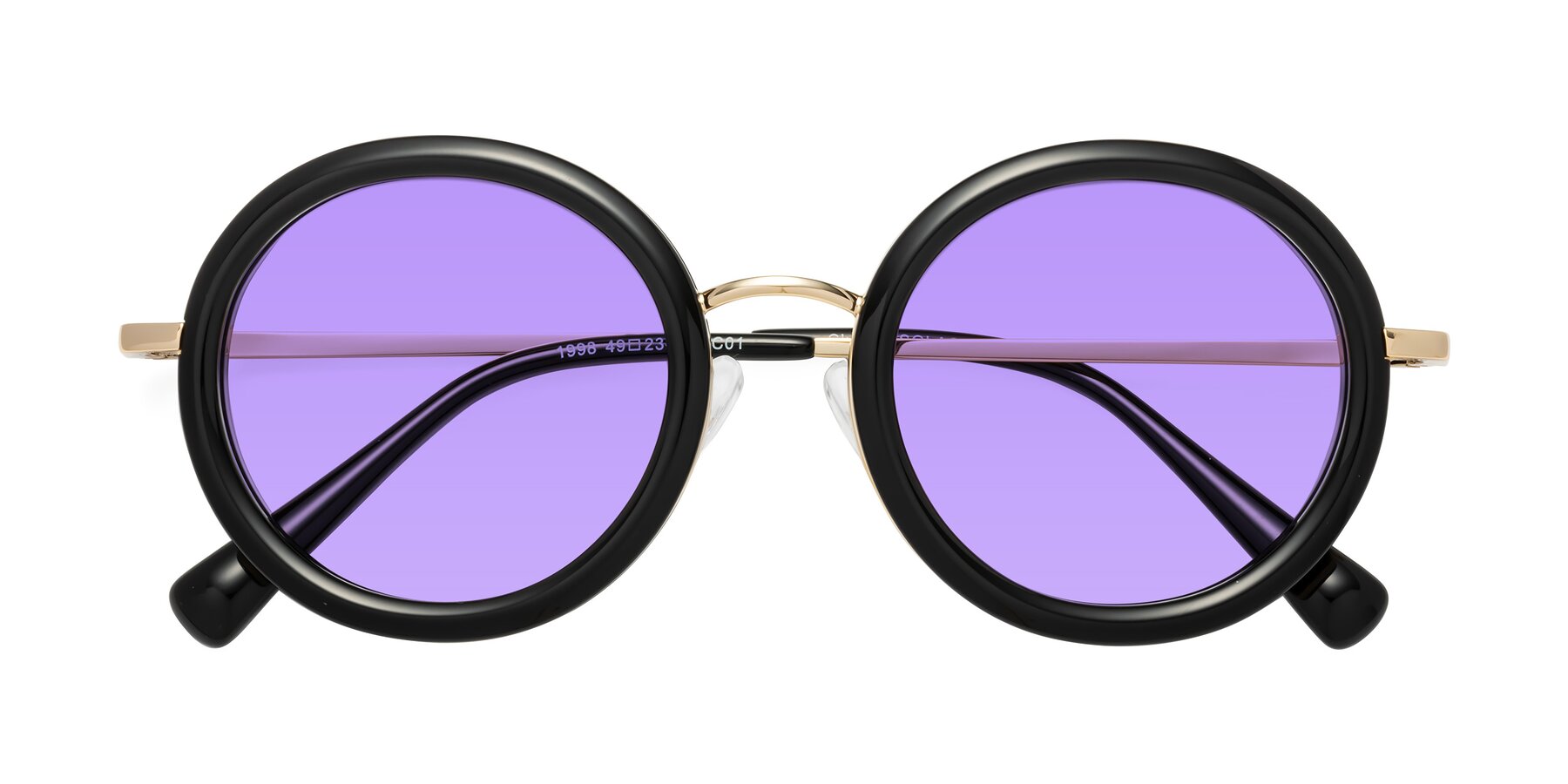 Folded Front of Club in Black-Gold with Medium Purple Tinted Lenses