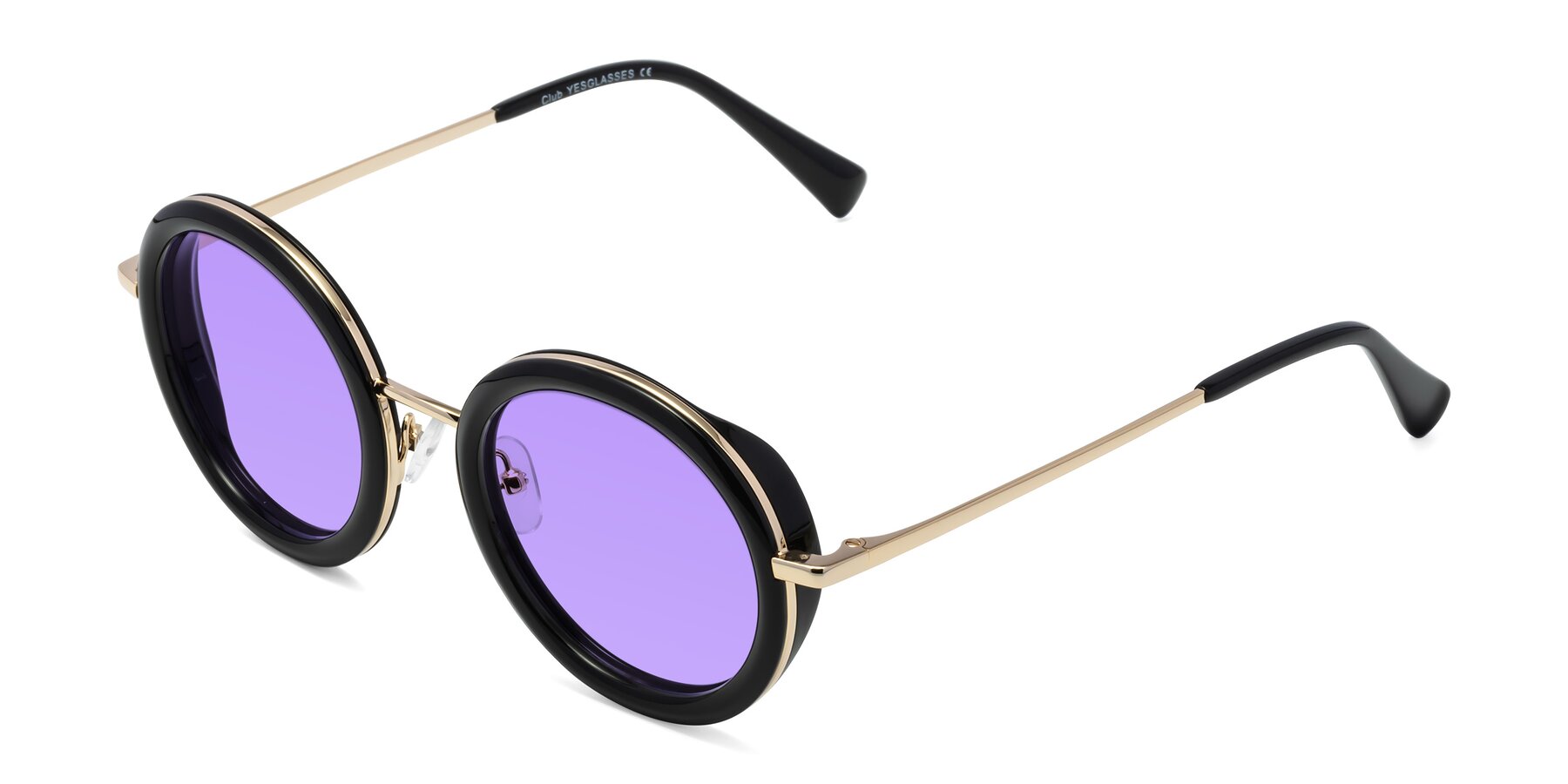 Angle of Club in Black-Gold with Medium Purple Tinted Lenses