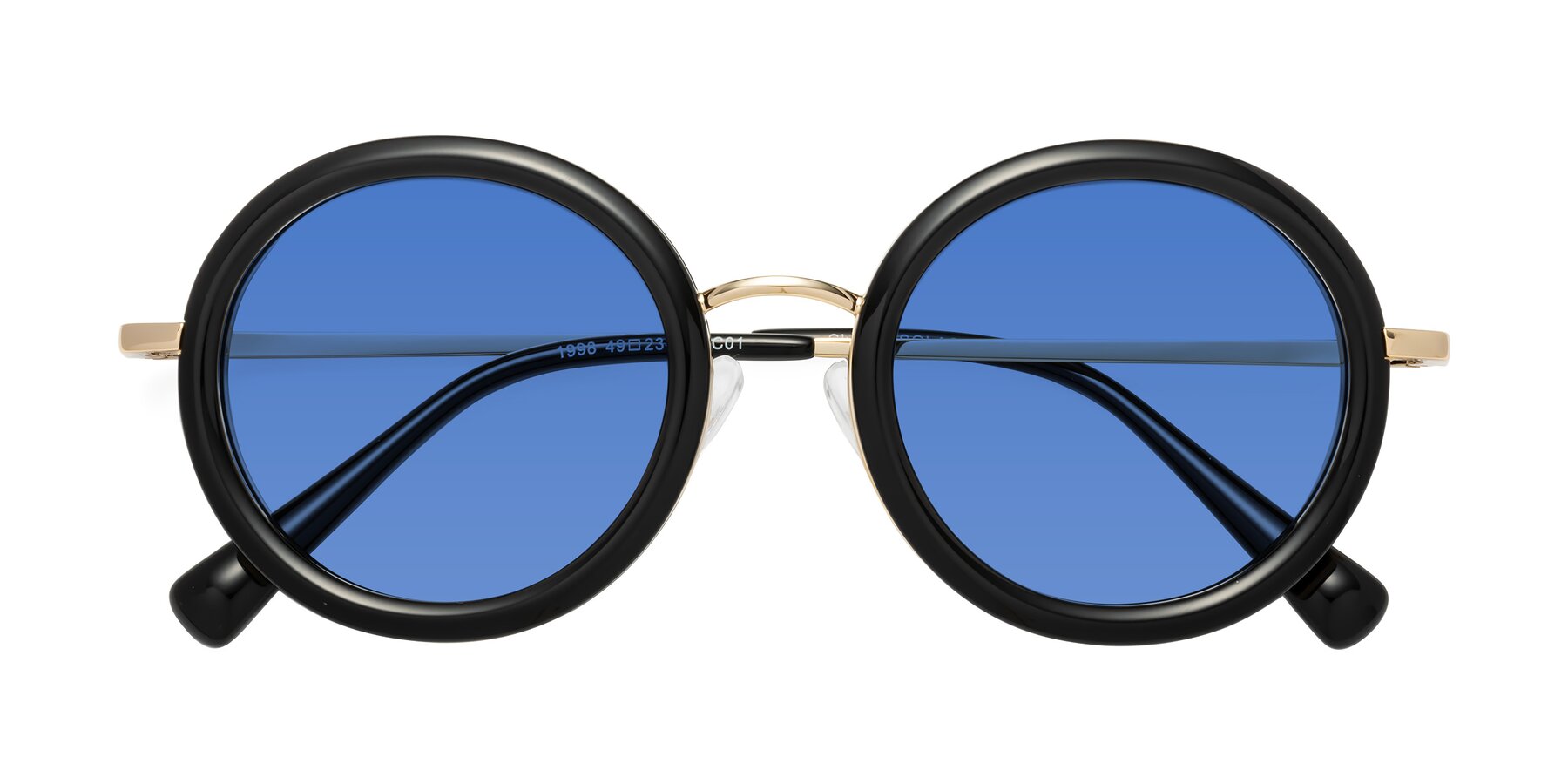 Folded Front of Club in Black-Gold with Blue Tinted Lenses