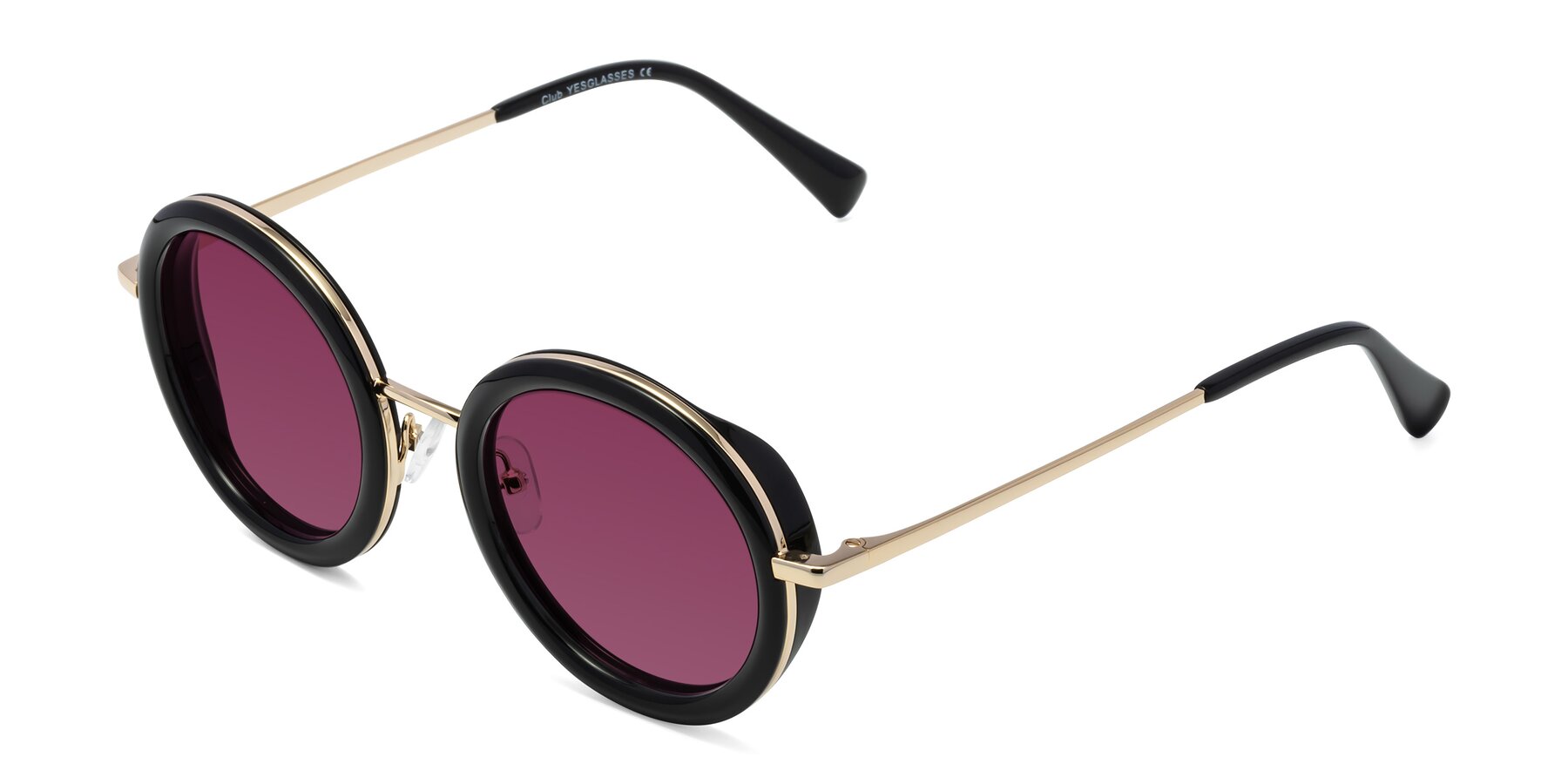 Angle of Club in Black-Gold with Wine Tinted Lenses