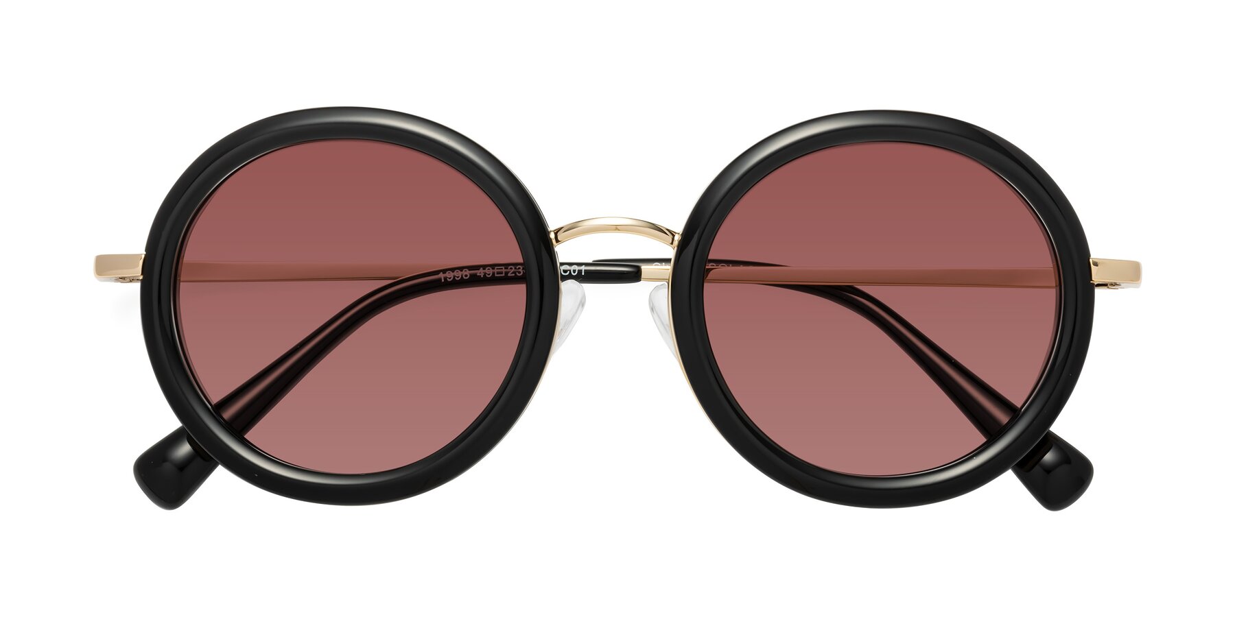 Folded Front of Club in Black-Gold with Garnet Tinted Lenses