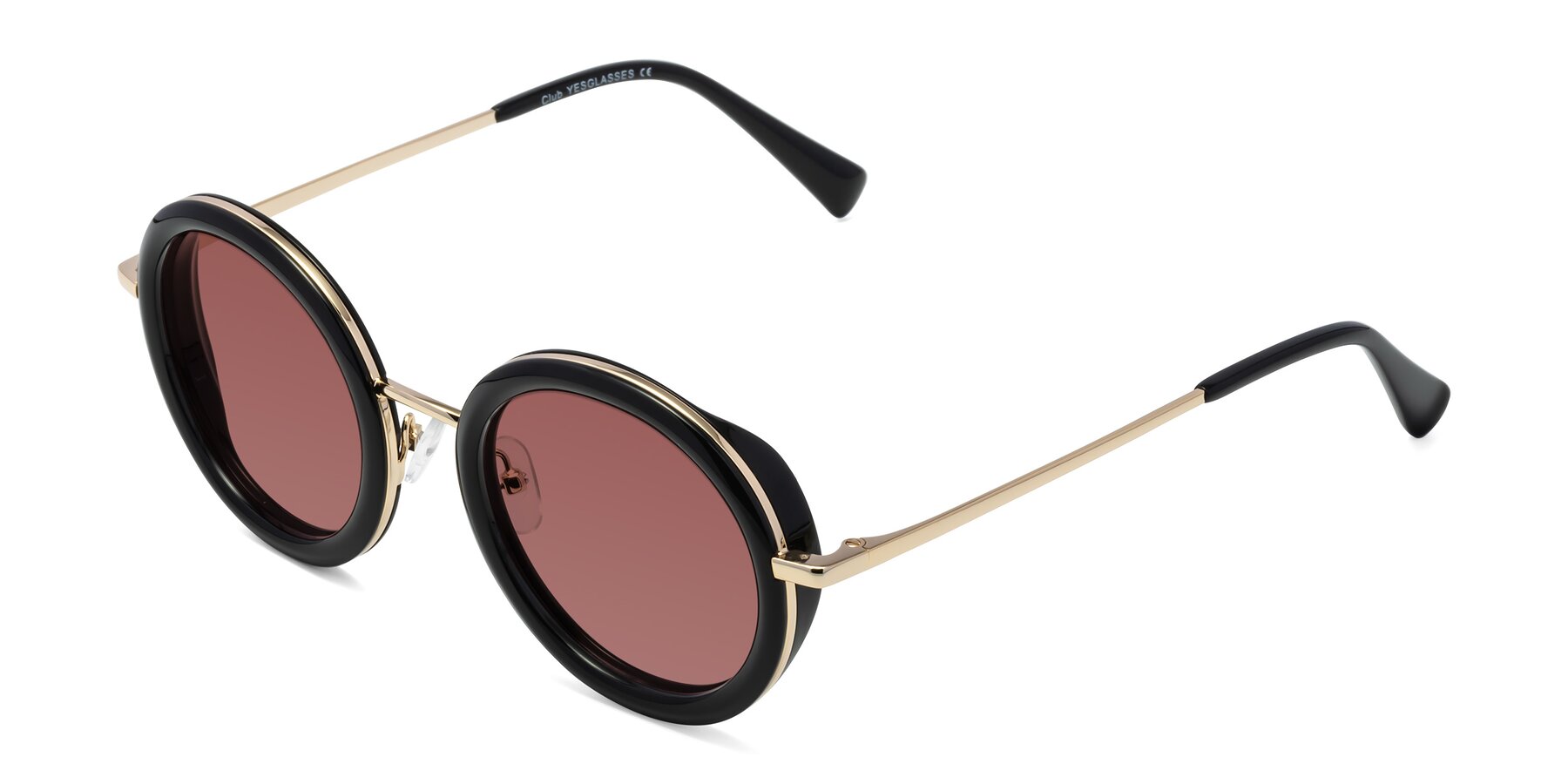 Angle of Club in Black-Gold with Garnet Tinted Lenses