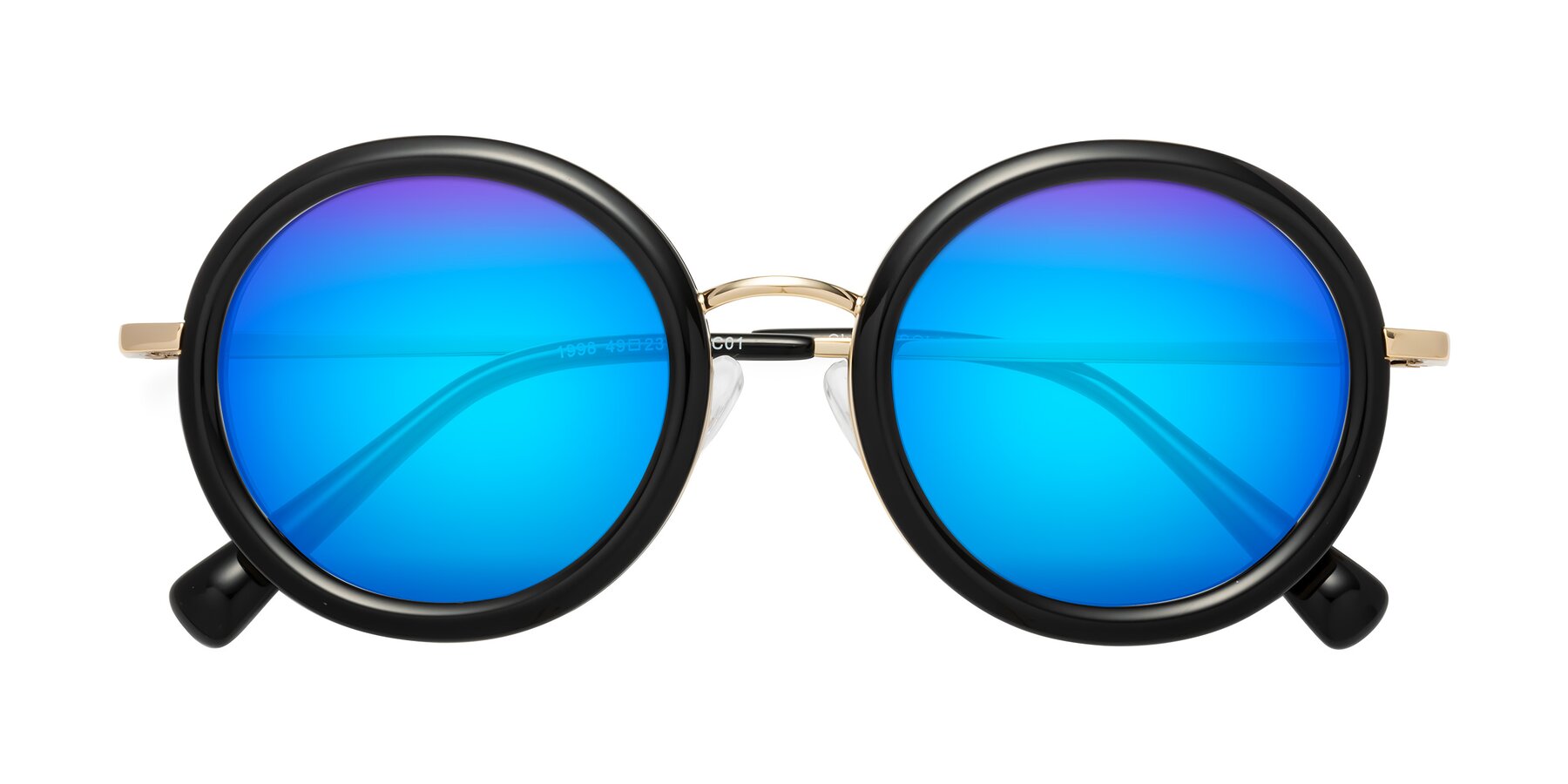 Folded Front of Club in Black-Gold with Blue Mirrored Lenses