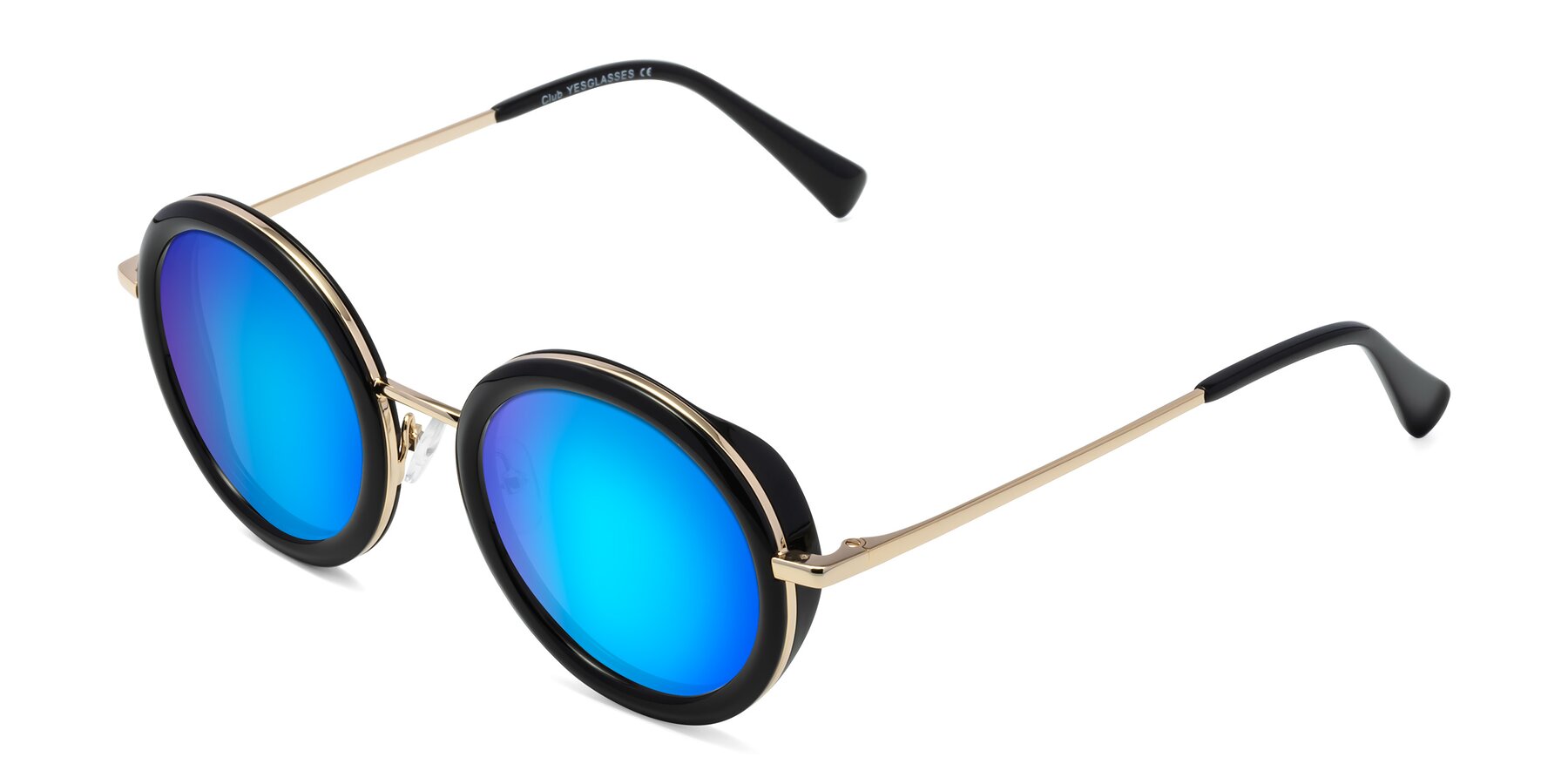 Angle of Club in Black-Gold with Blue Mirrored Lenses