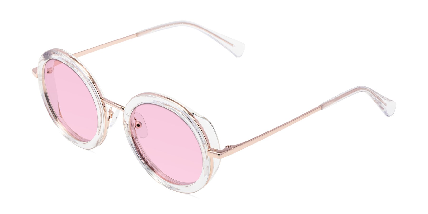Angle of Club in Clear-Rose Gold with Light Pink Tinted Lenses