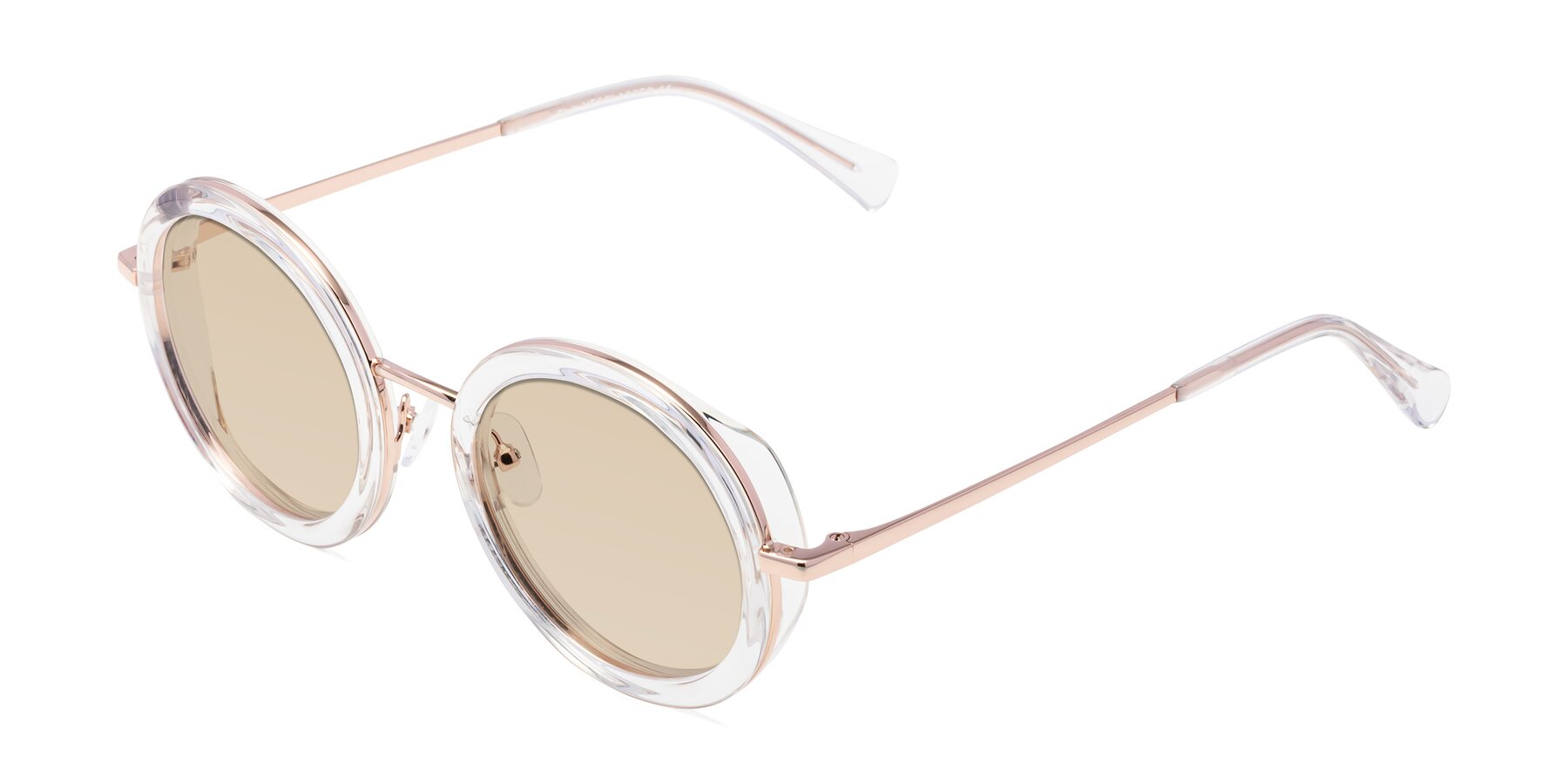 Angle of Club in Clear-Rose Gold with Light Brown Tinted Lenses